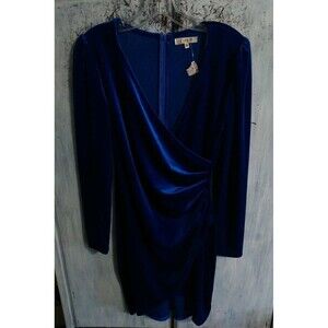 Ever B Velour V neck Knee Length Dress Small Blue Sexy Y2K Feminine City Party